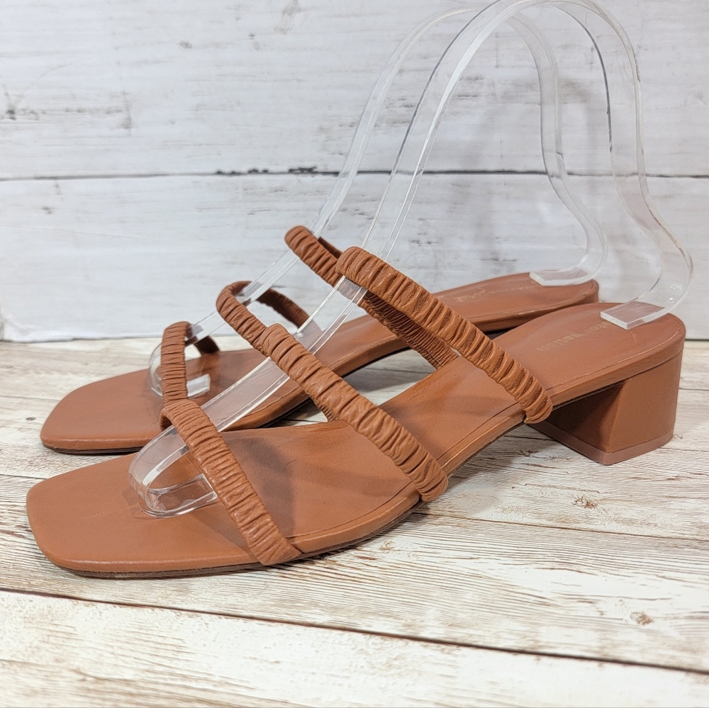 Reformation Assunta strappy block-heel mules in pecan brown leather US W 7